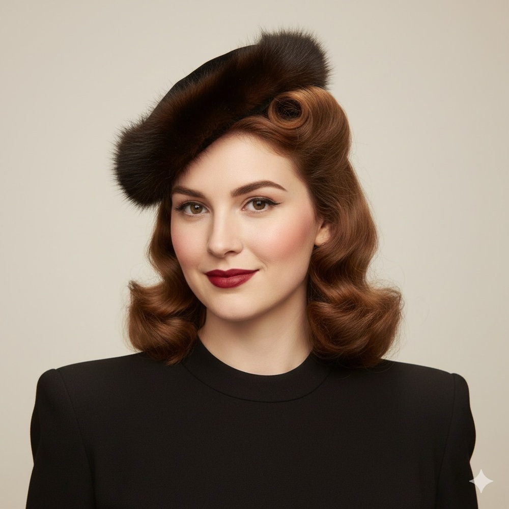 Vintage 40s 50s Black Velvet Burlesque Cocktail Sculpted Headband Half Hat